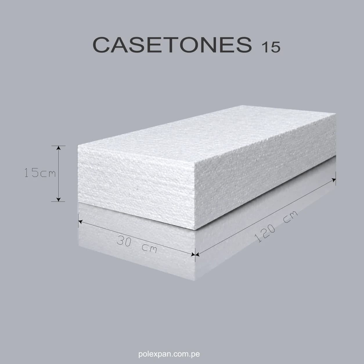 Lámina de medidas del casetón: 120 cm de largo, 30 cm de ancho y 15 cm de espesor. Rotulada «CASETONES 15».