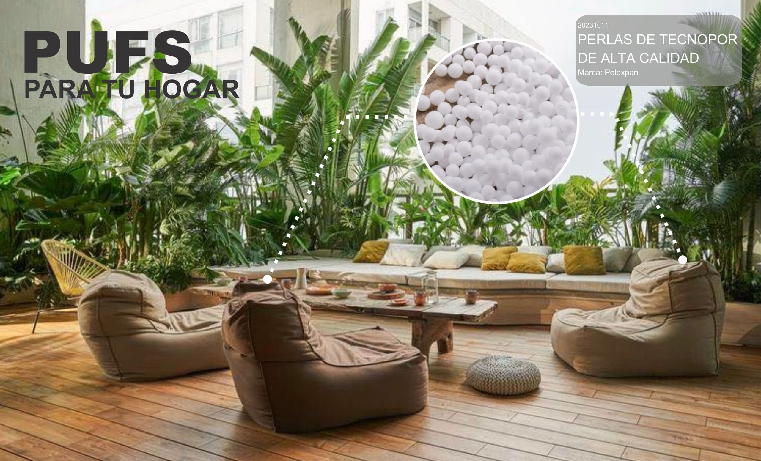 Perlas de poliestireno para puffs y decoración